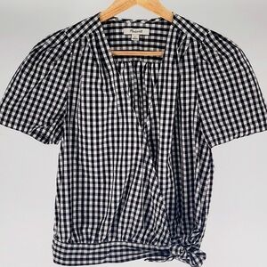 Madewell Gingham Short Sleeve Wrap Blouse